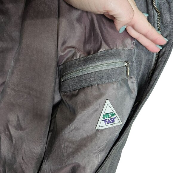 Vintage Echtes Leder Gray Pork Suede Leather Bomber Jacket Inner Pocket Zipper L - Picture 4 of 16